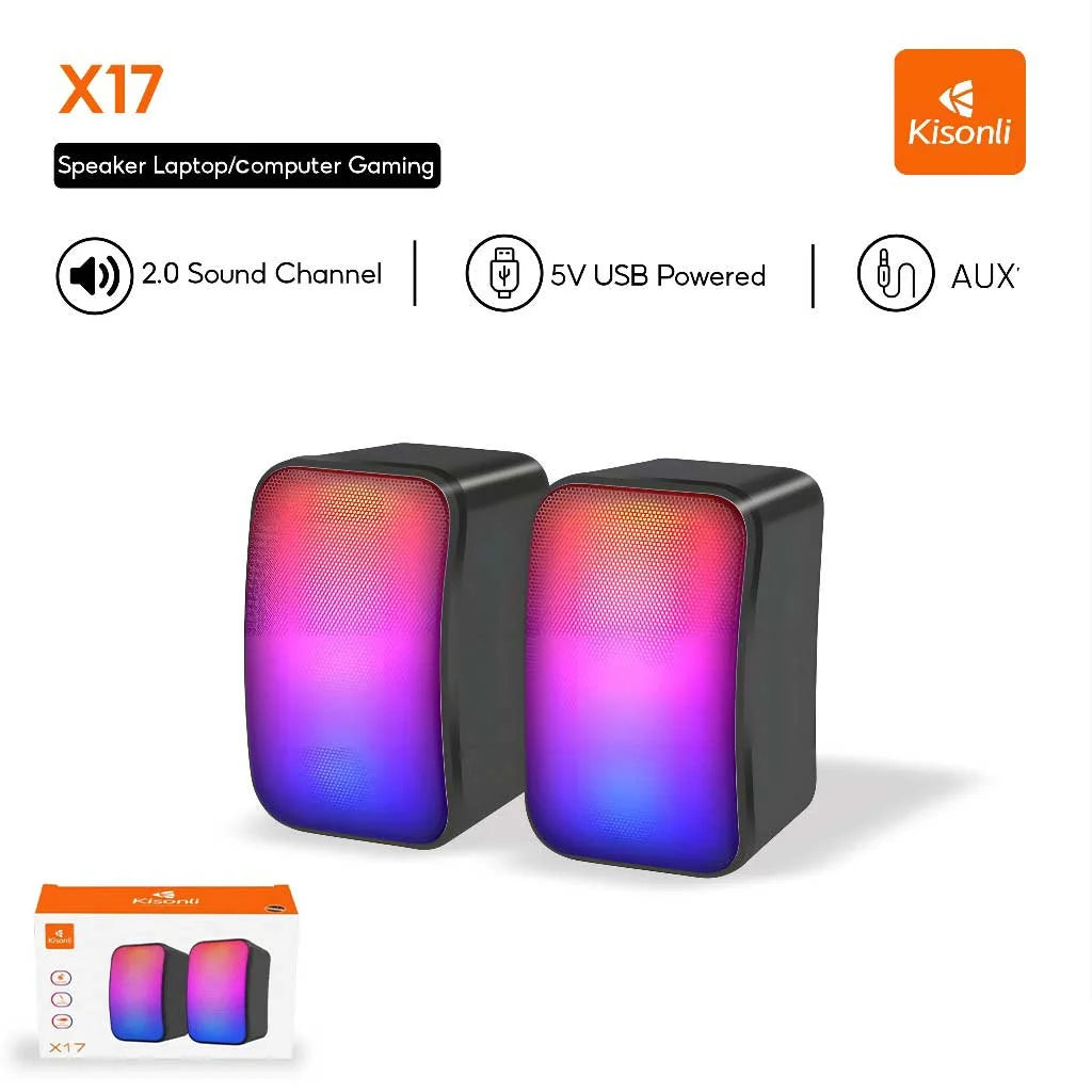 Kisonli X17 Speaker Gaming 2.0 RGB Lights with Volume Control